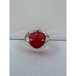 Vintage Art Glass Apple Paperweight Red And Clear Hand Blown